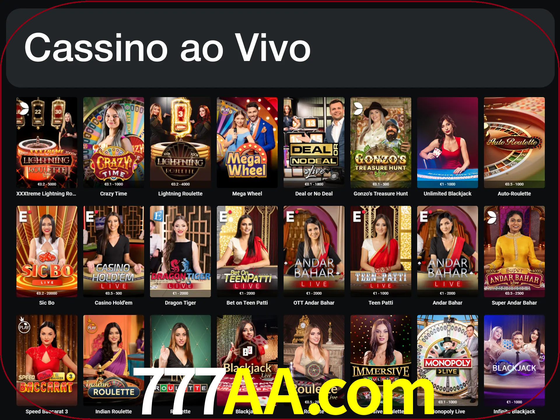 Jogue jogos de cassino com um verdadeiro dealer.