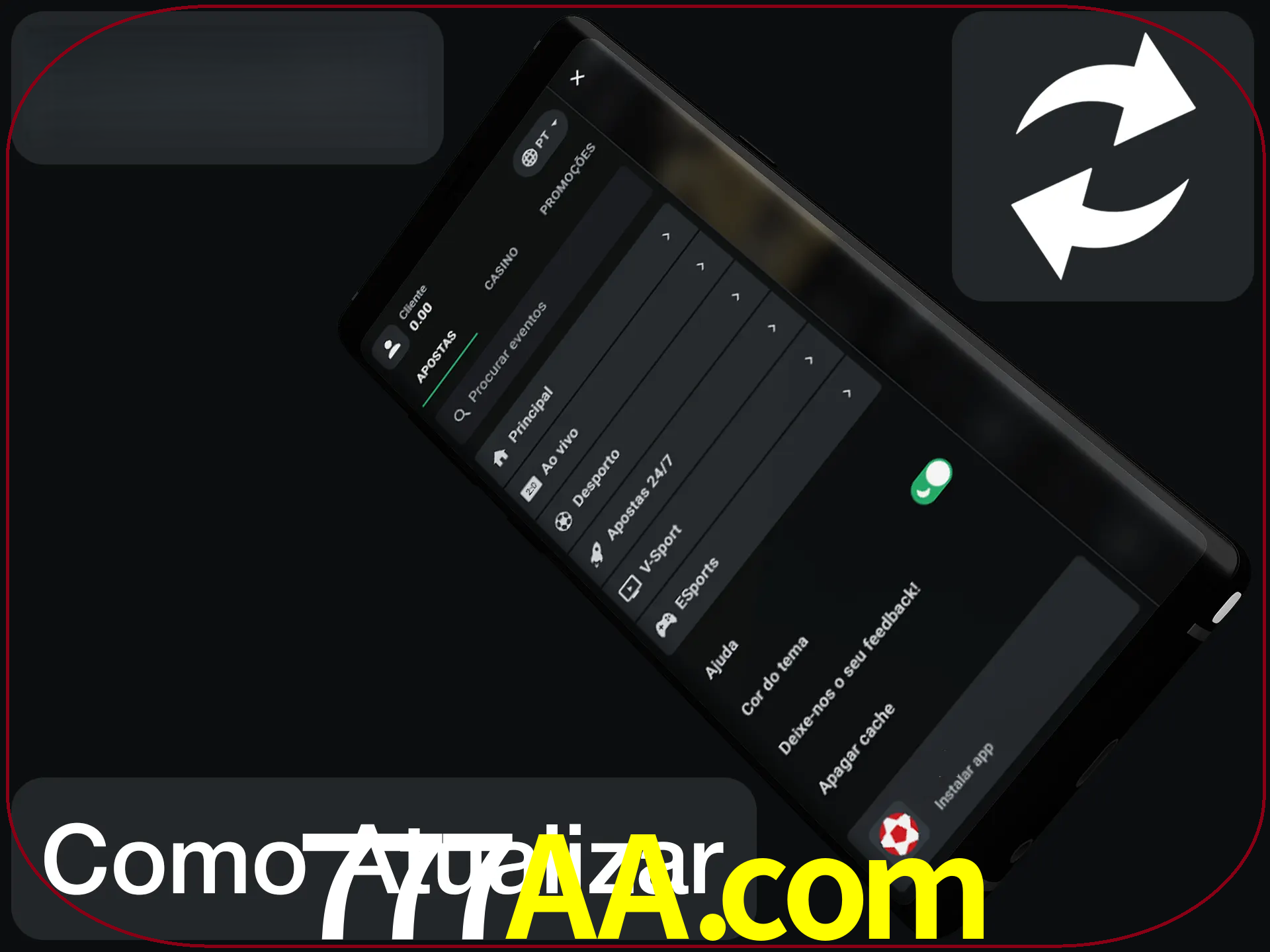 O aplicativo é atualizado automaticamente quando você faz o login.